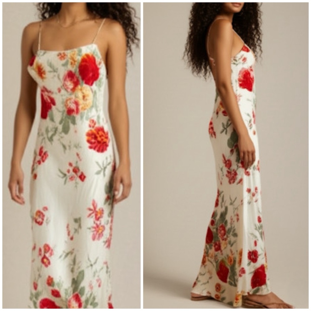 90s/Y2K Style Tiered Ruffle Rose‎ Floral Design Lightweight Maxi Length Dress